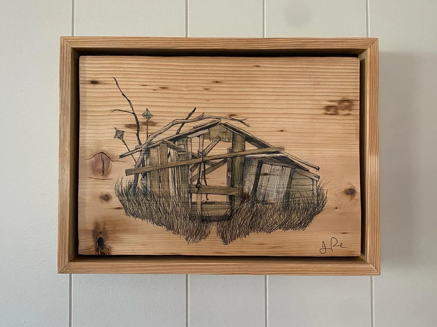 Drawing on reclaimed wood. for sale down at @thefryingpangallery in #wellfleet