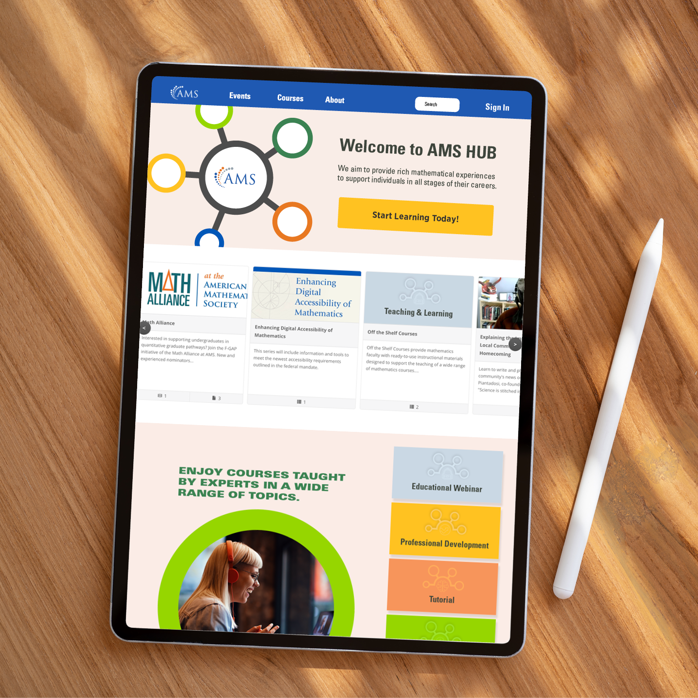 AMS HUB homepage on ipad