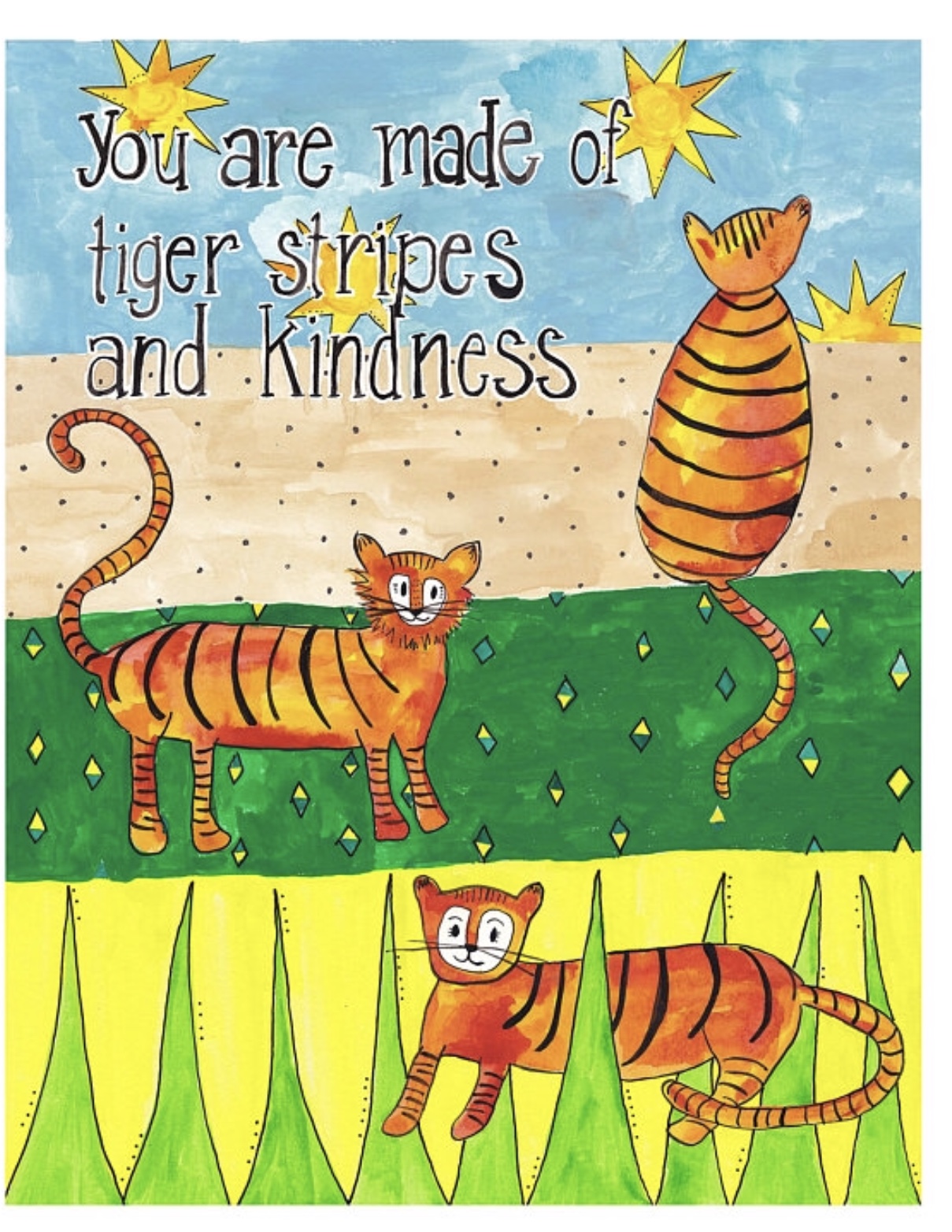 Tiger Stripes and Kindness, 8”x10” watercolor. 2018, All rights reserved, Missy Elam Chavez.