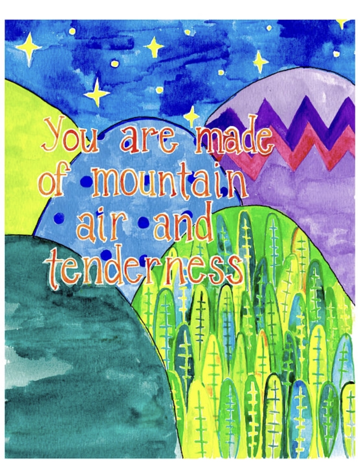 Mountain Air and Tenderness, 8”x10” watercolor. 2018 All Rights Reserved, Missy Elam Chavez.