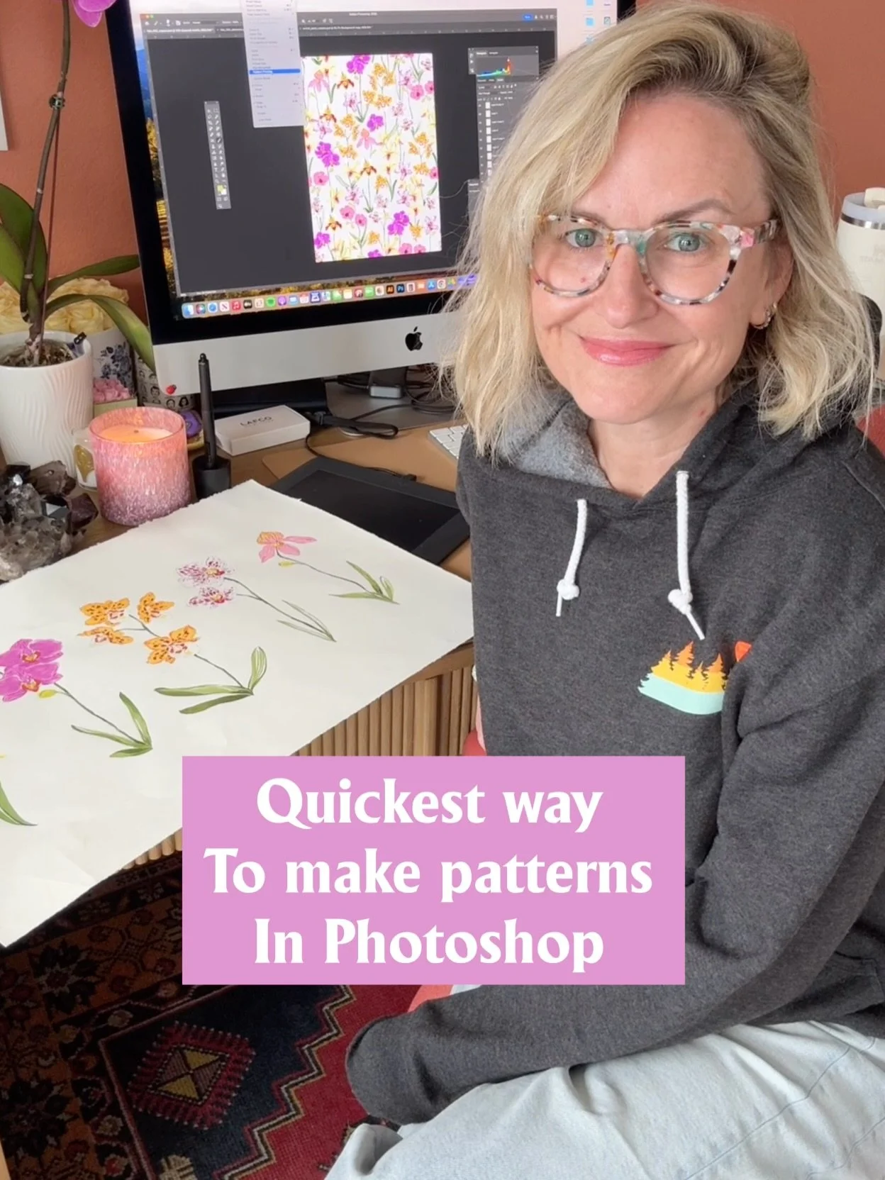 I&rsquo;m a freelance illustrator and print textile designer and this is how I design patterns in Photoshop. 

I pride myself on painting and drawing all my work by hand- but you need to be able to digitize your work if you are freelancing!  That&rsq