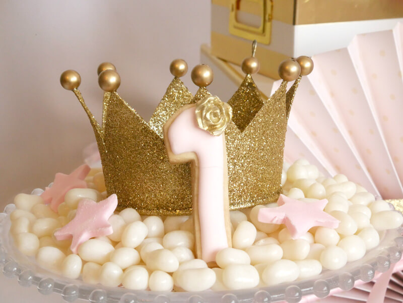 Gold sparkly crown first birthday