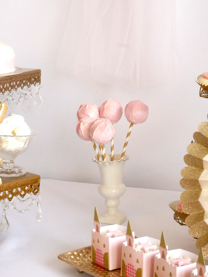 Desserts, dessert table with pink cake pops and gold accents