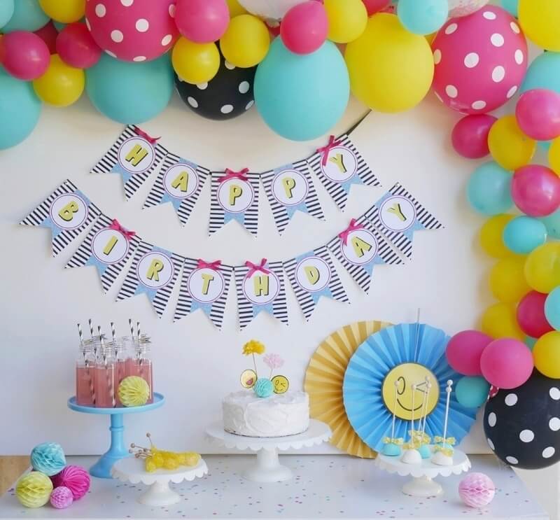 Emoji Birthday party idea and decorations, includes a cute balloon arch