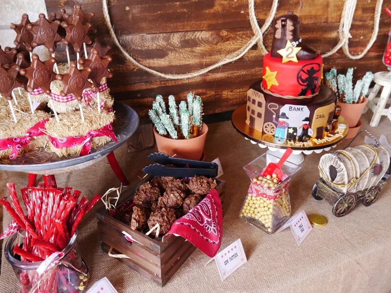 Cowboy dessert table idea, also perfect for a Wild West party