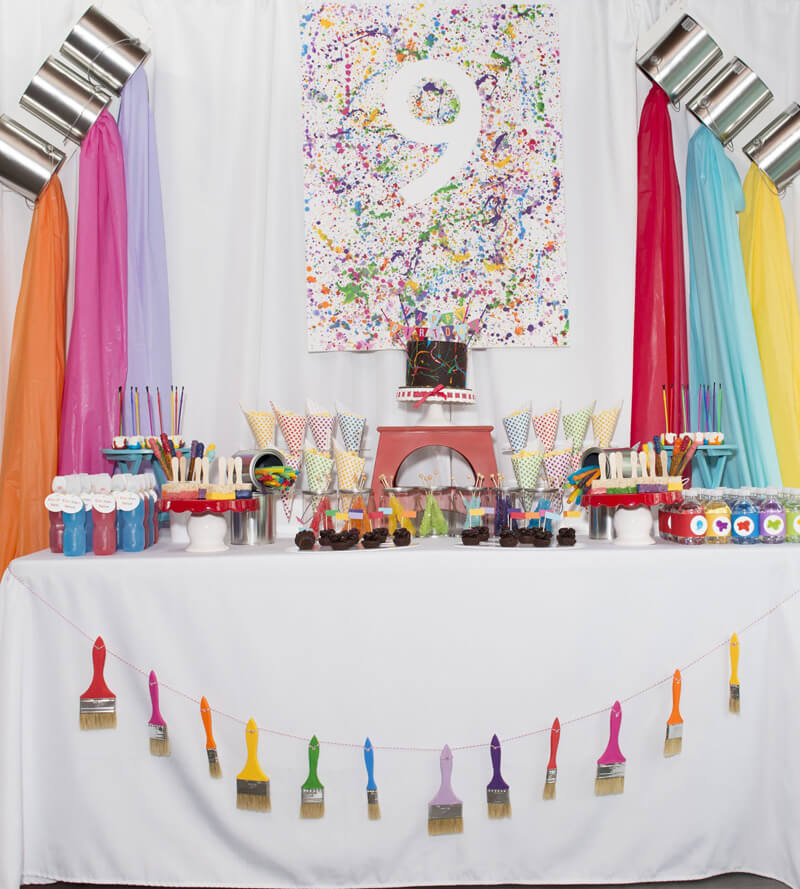Colorful dessert table and creative welcome sign