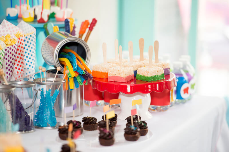 Colorful desserts, fun and bright dessert table