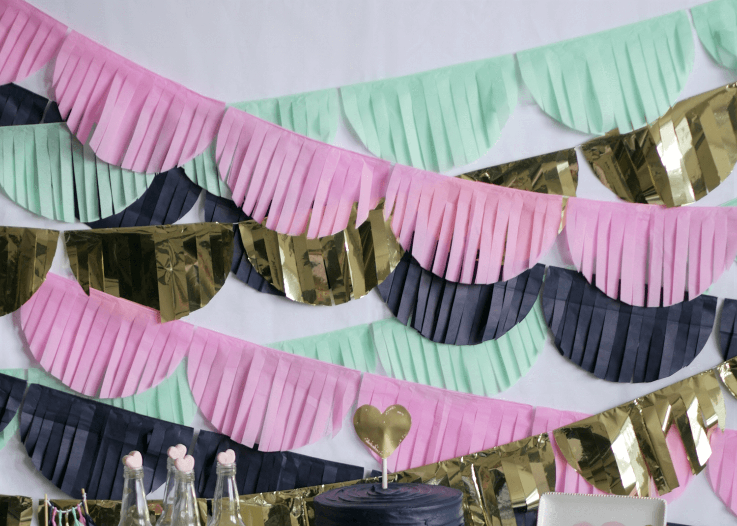 Valentines day dessert table / valentines day backdrop ideas / Tissue Paper backdrop / mint and navy blue / valentines day decor ideas / styled by Carolina from MINT Event Design / www.minteventdesign.com