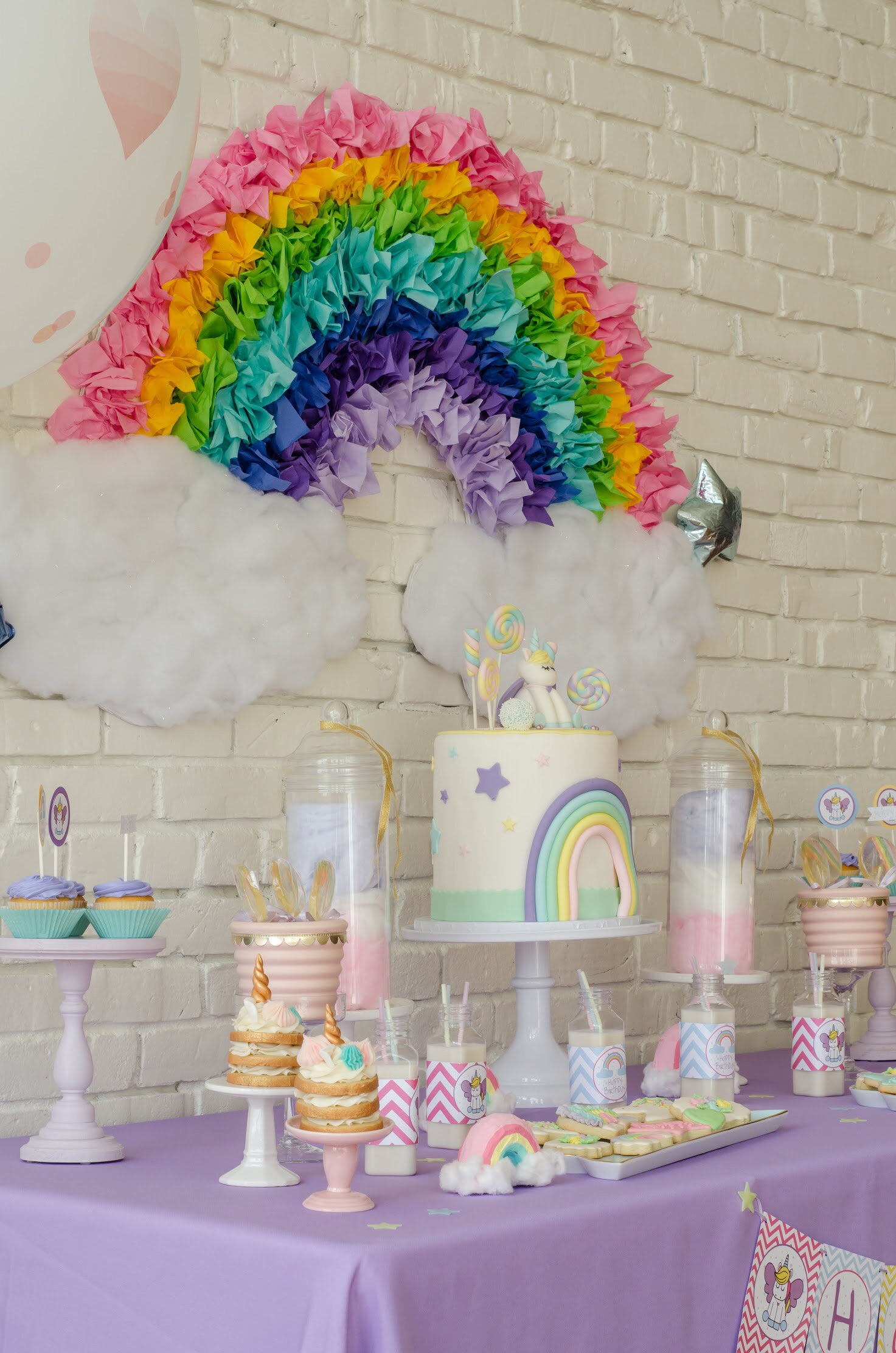Pastel Rainbows.  Rainbow birthday party, Unicorn birthday parties,  Rainbow party decorations