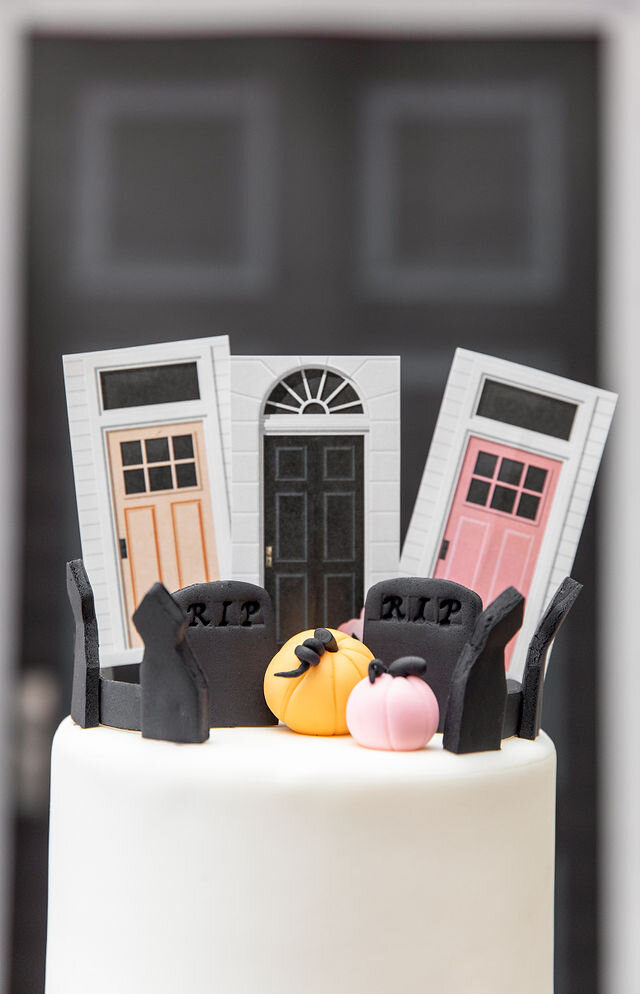 Unique Pink Halloween Party Cake Toppers - get the printables and all of the rest of the party details now at minteventdesign.com!