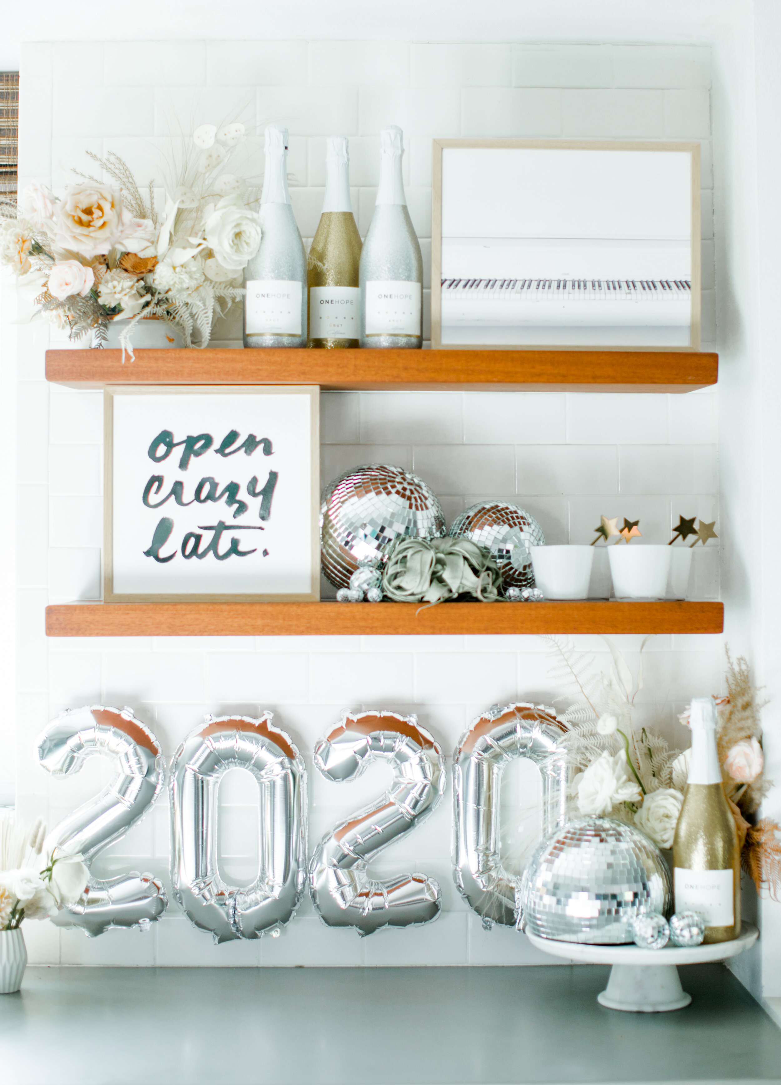 Mixed metallic NYE party inspiration - Champagne Bar - Get more New Year’s Eve decor ideas now at minteventdesign.com!