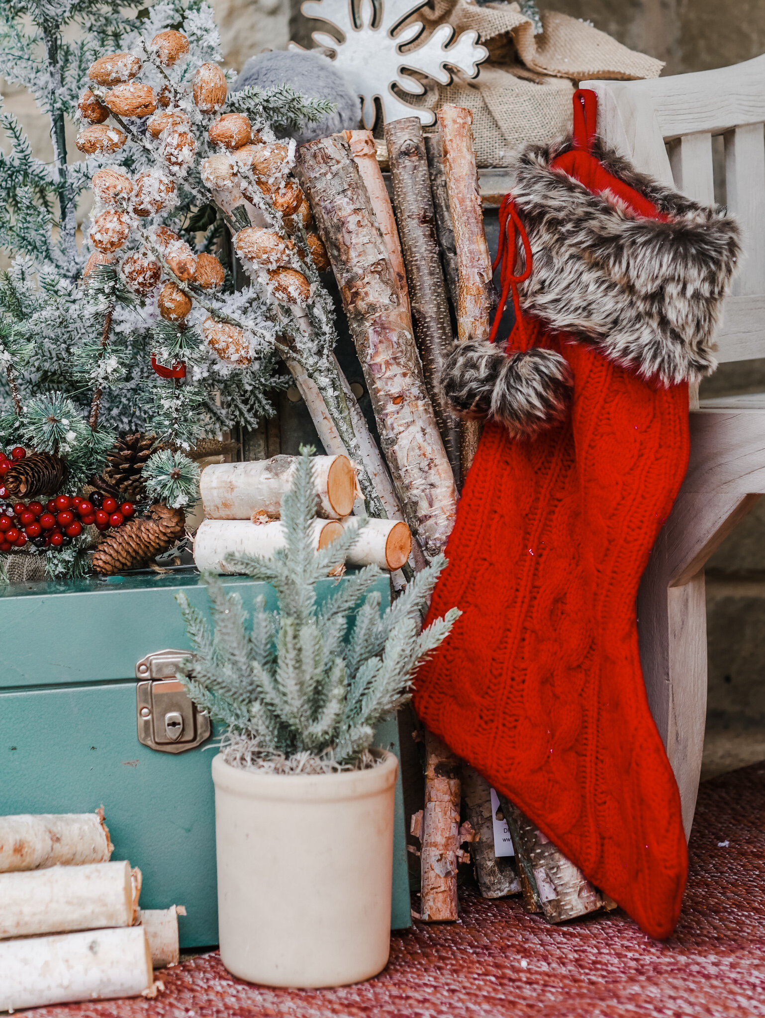 A modern farmhouse style Christmas porch designed by MINT Event Design in Austin, TX. Get more details and holiday decor ideas now at minteventdesign.com!