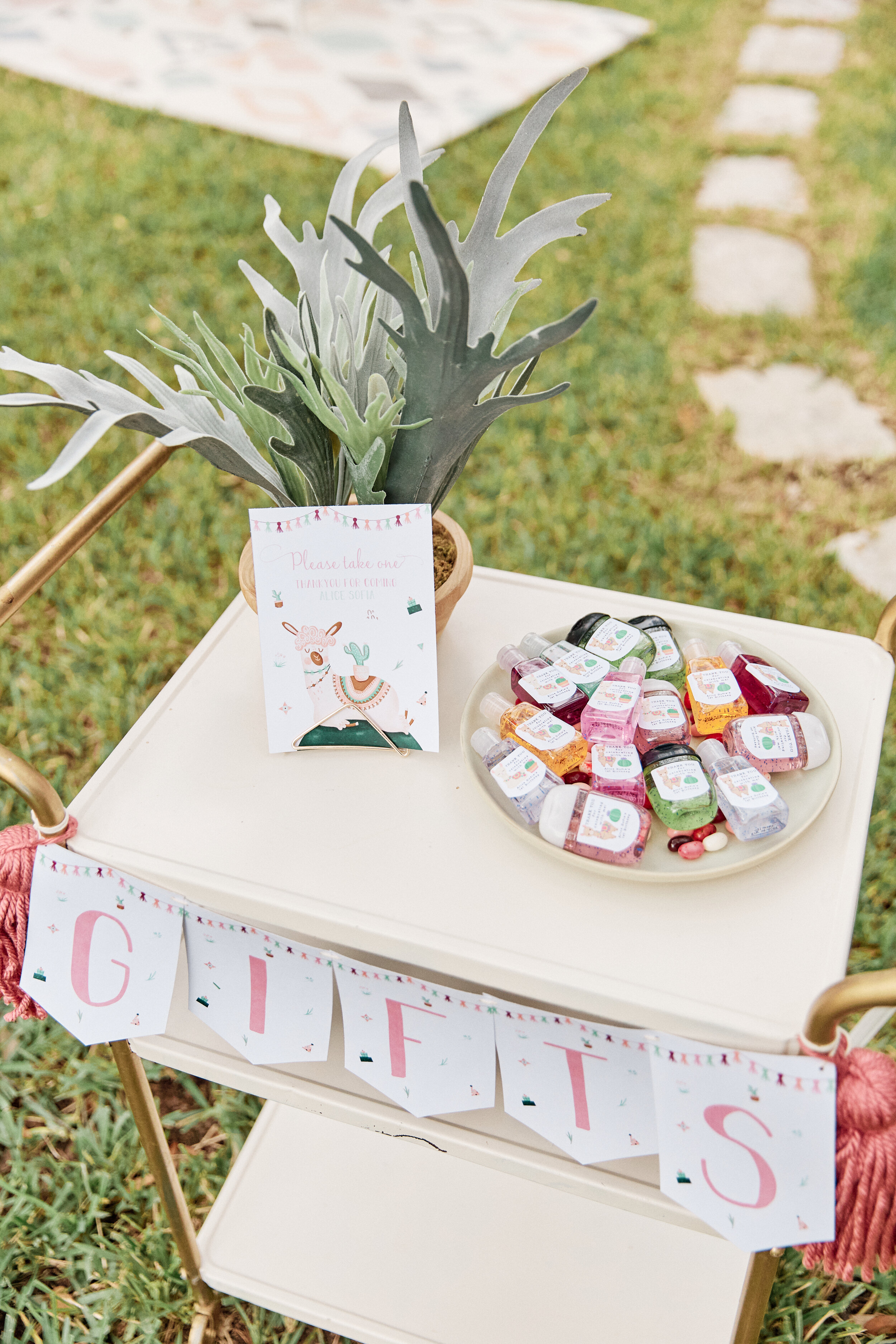 Llama Picnic Party Sanitizer Station - get details and more party inspiration now at minteventdesign.com!