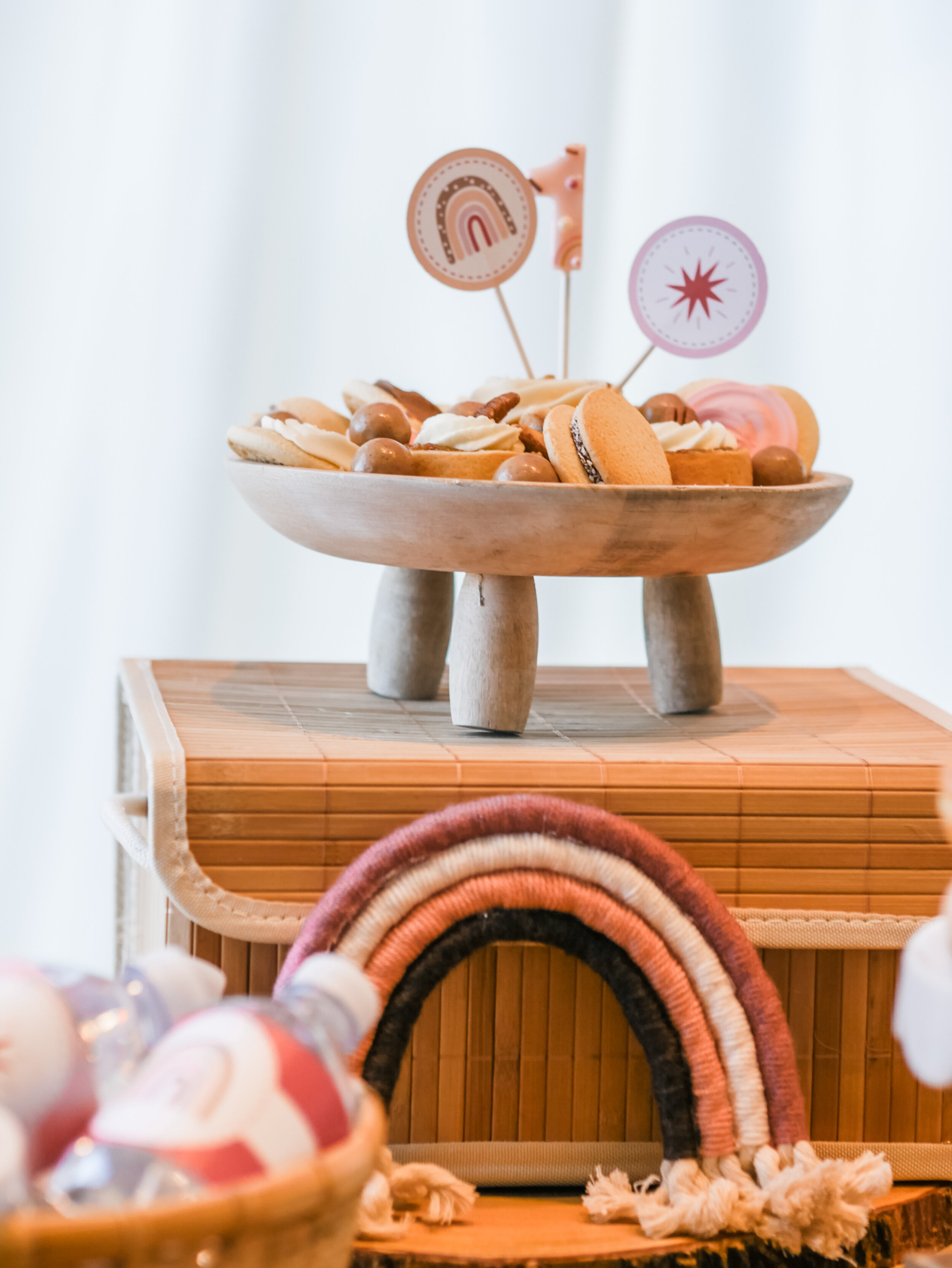 Muted Rainbow Dessert Table Ideas - great for a first birthday party or shower! Get details and tons more party inspiration now at minteventdesign.com.