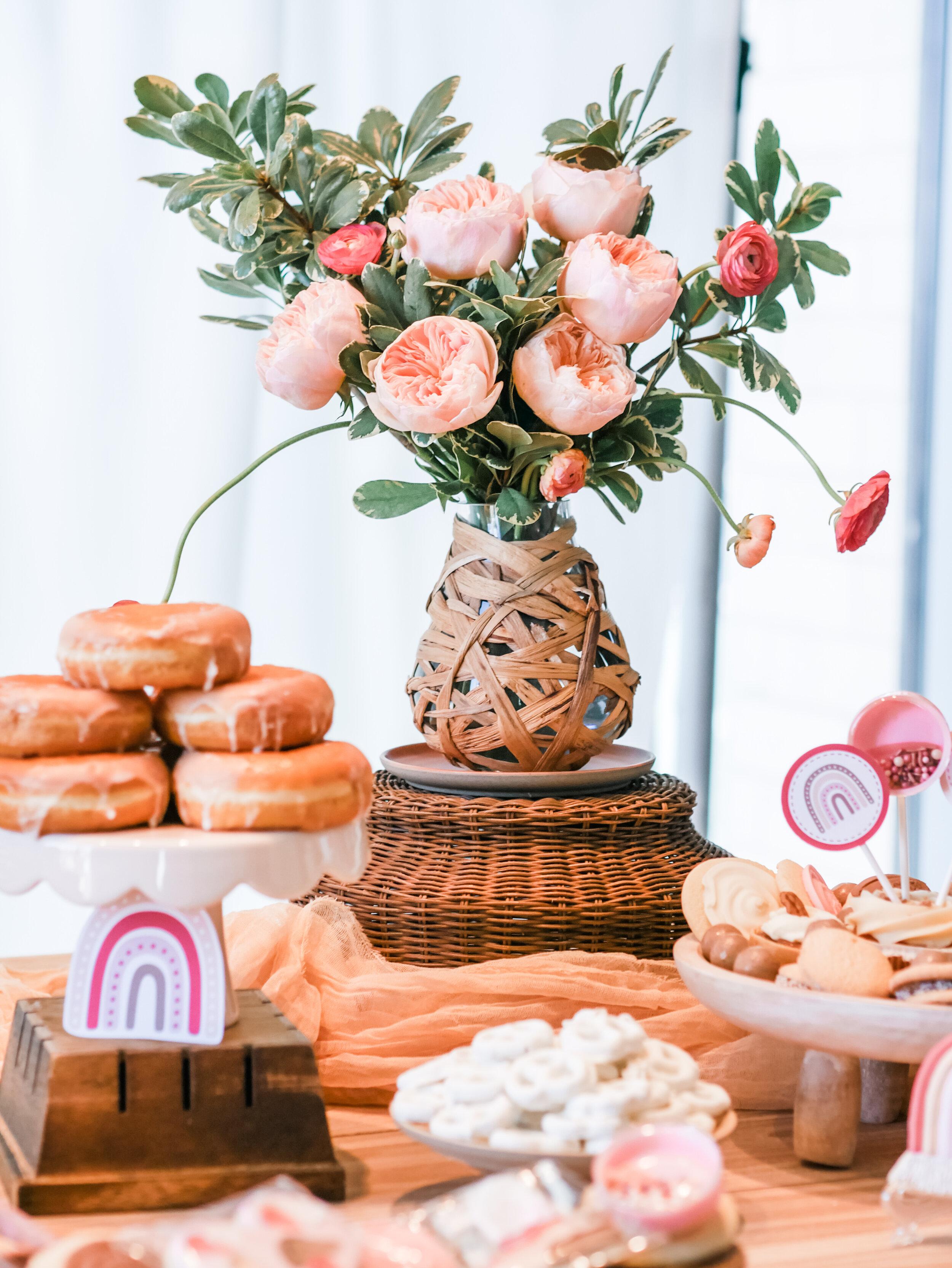Muted Rainbow Dessert Table Ideas - great for a first birthday party or shower! Get details and tons more party inspiration now at minteventdesign.com.