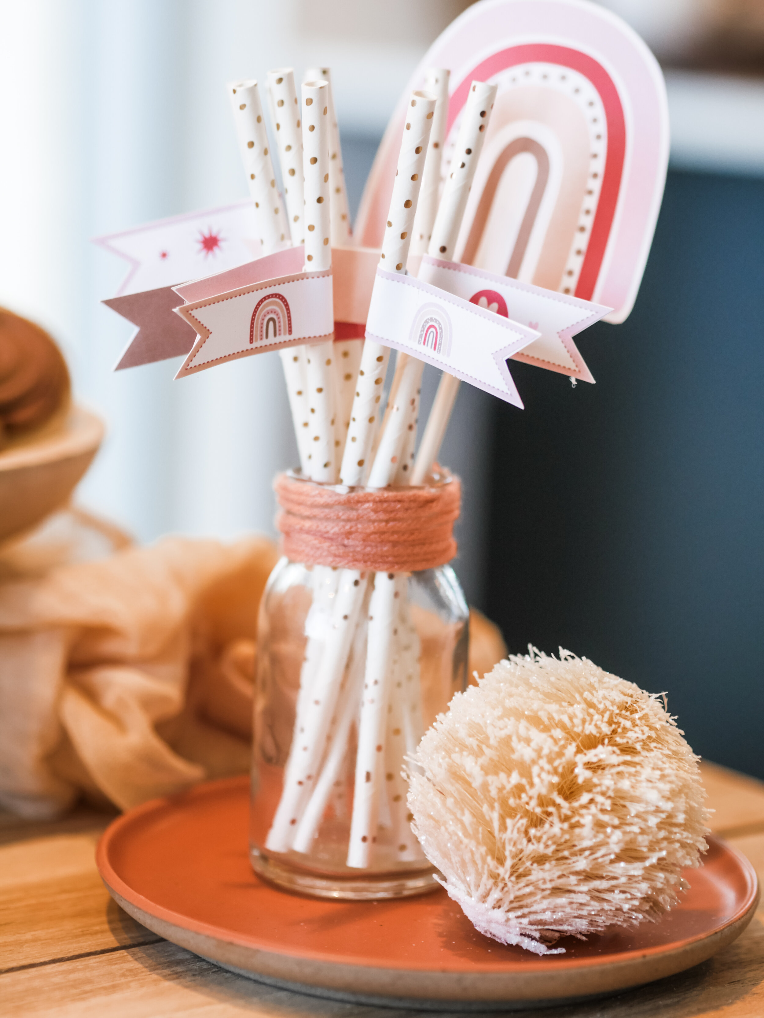 Muted Rainbow Straw Flags - great for a first birthday party or shower! Get details and tons more party inspiration now at minteventdesign.com.