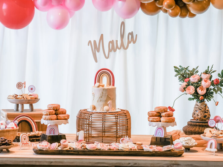 Muted Rainbow First Birthday Dessert Table — Mint Event Design