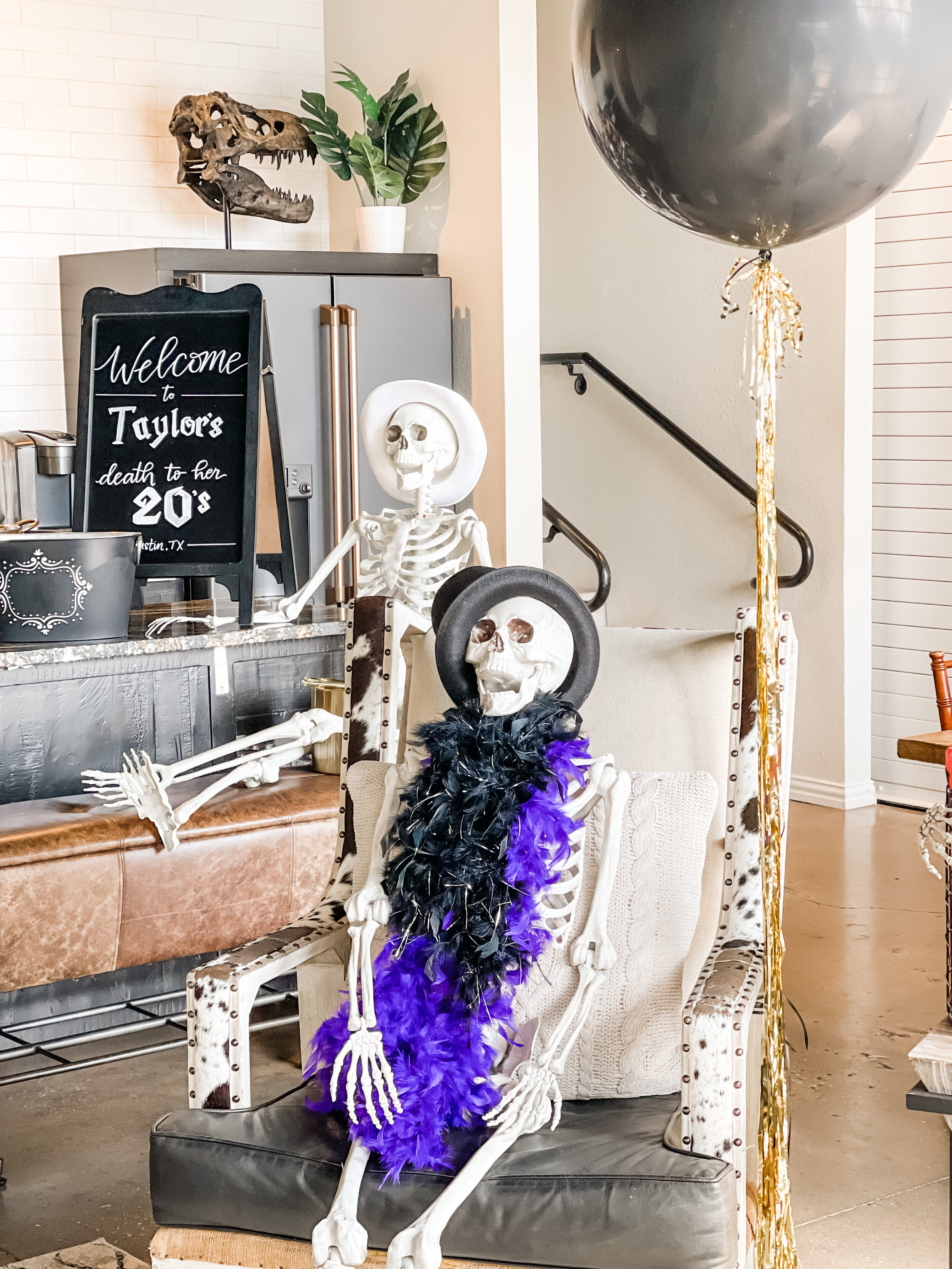 Throw a fun “Death to my Twenties” 30th Birthday Party by celebrating in skeleton style! Get ideas for welcome area, drink station, food bar, decor and more now at minteventdesign.com!