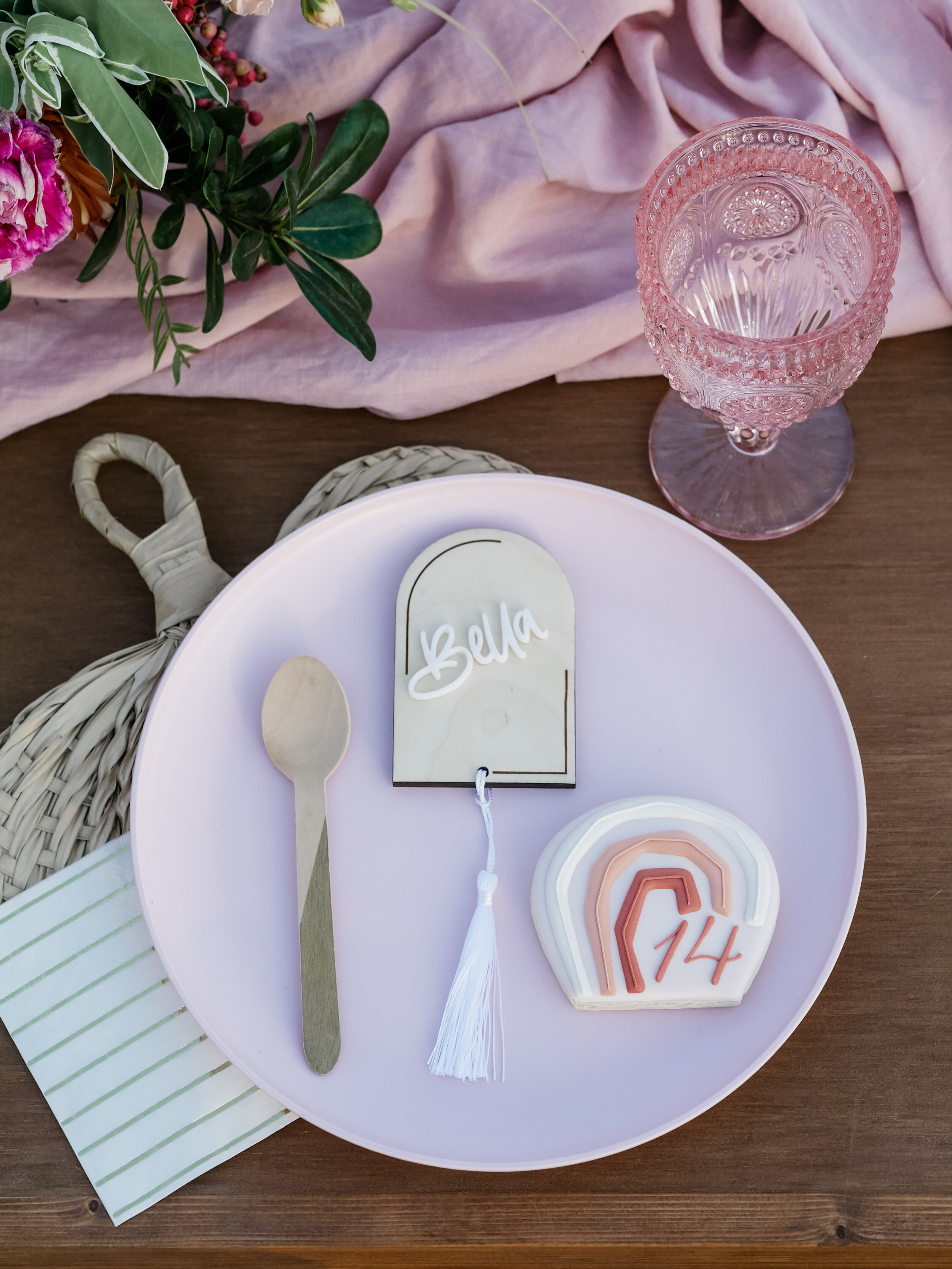  Boho chic place settings for a luxury backyard Glamping experience - with large rentable tent and picnic area from MINT Event Design in Austin, TX! Perfect for teen slumber parties, birthday parties, or bachelorette parties. See how event designer C