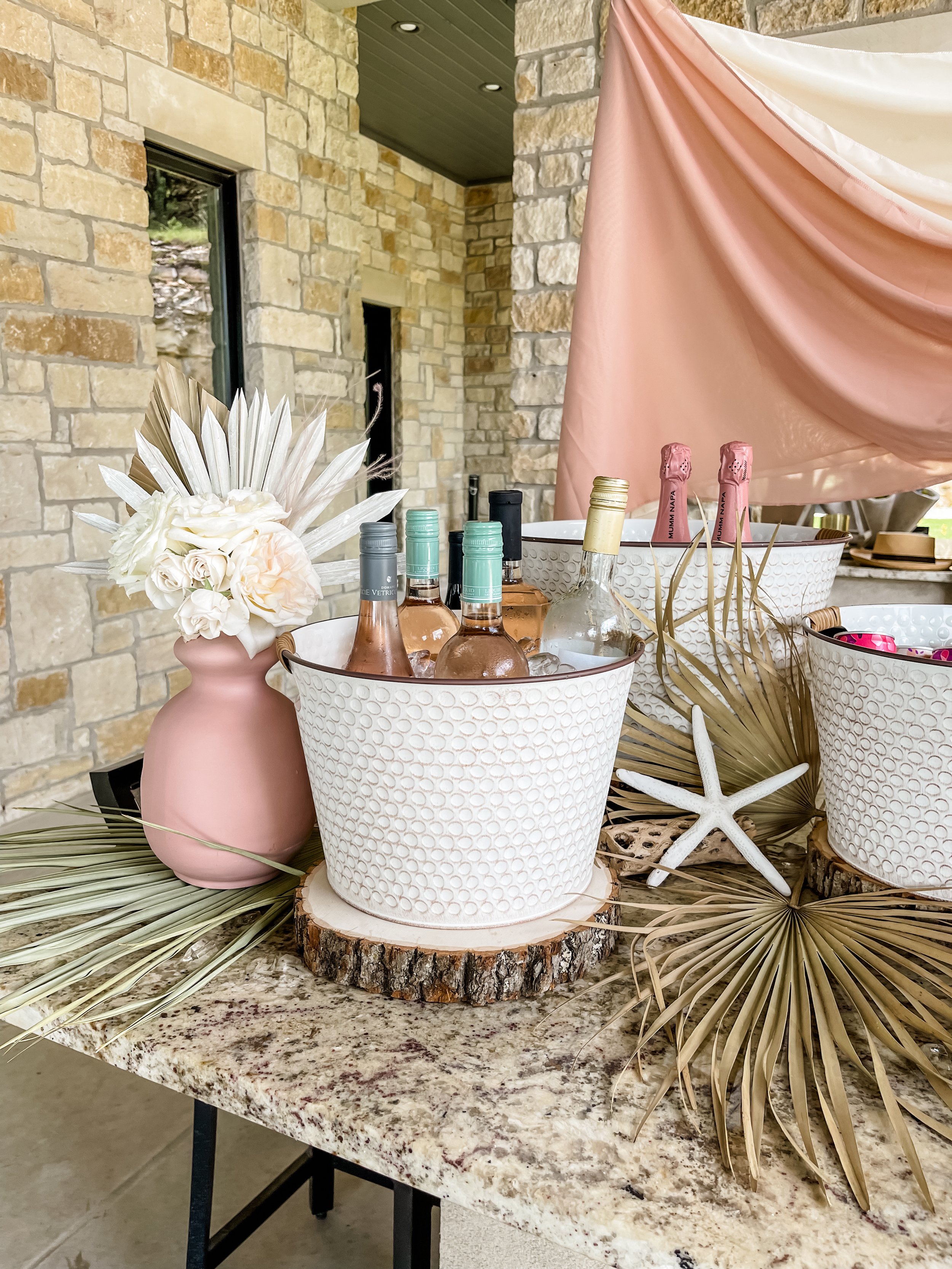  Beachy bar decor - Host a stylish and relaxed Tulum beach-inspired Baby Shower with these ideas for food bar, drink station, picnic style seating, decor and more from event designer Carolina of MINT Event Design in Austin, Texas. Get details and ton