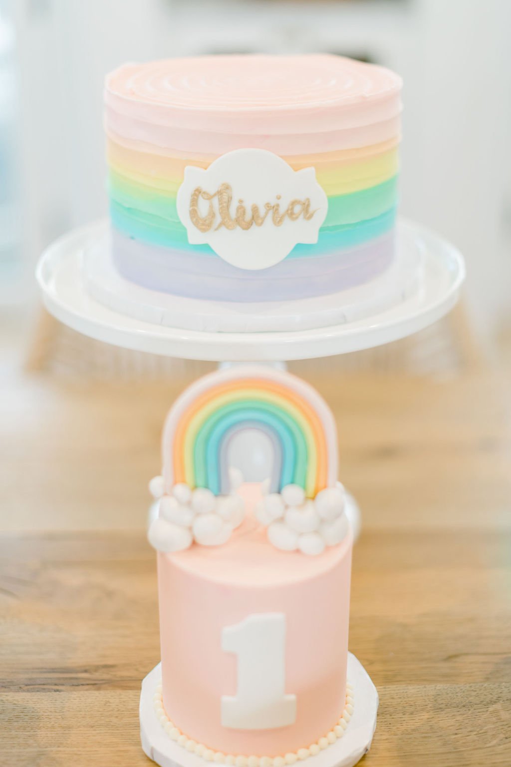 Rainbow First Birthday Cake and smash cake ideas  - get details and more Rainbow Party inspiration at www.minteventdesign.com!