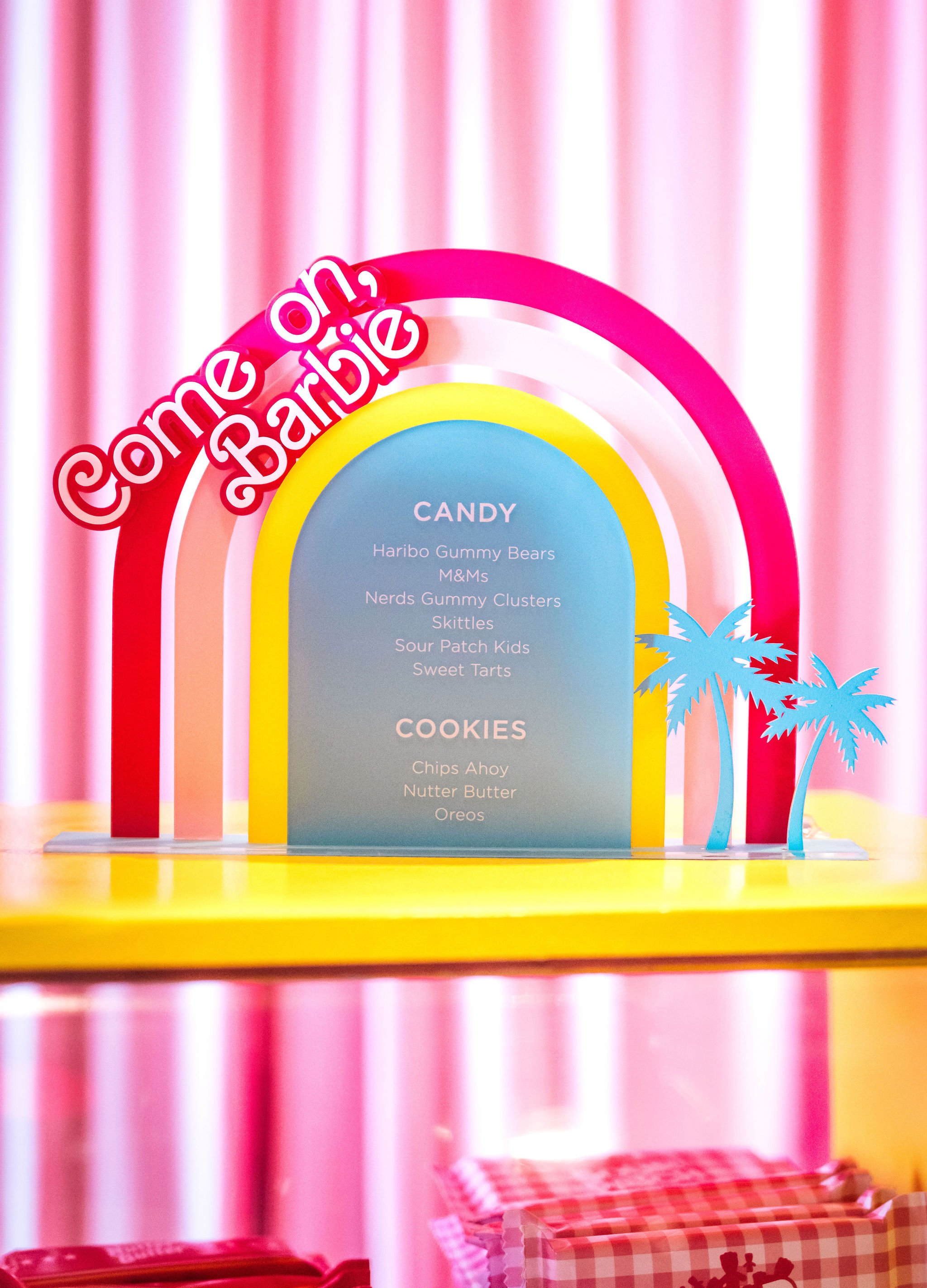 Custom concession stand menu for a Barbie Movie Party. Get more ideas for a Barbie Movie Party at www.minteventdesign.com!