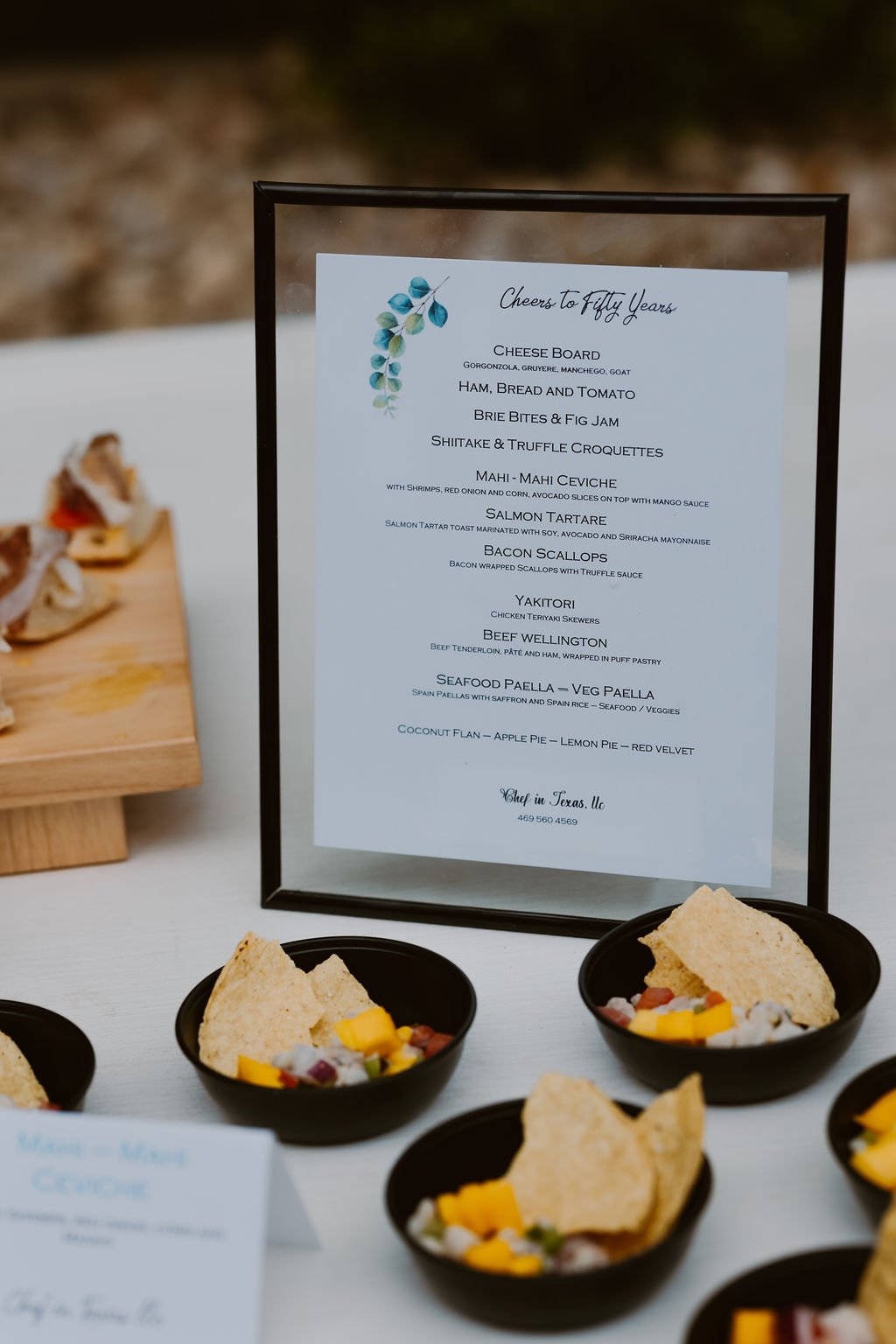 Food Table at an elegant backyard 50th Birthday Surprise Party. Get more ideas from event designer Carolina of MINT Event Design in Austin, TX at www.minteventdesign.com!