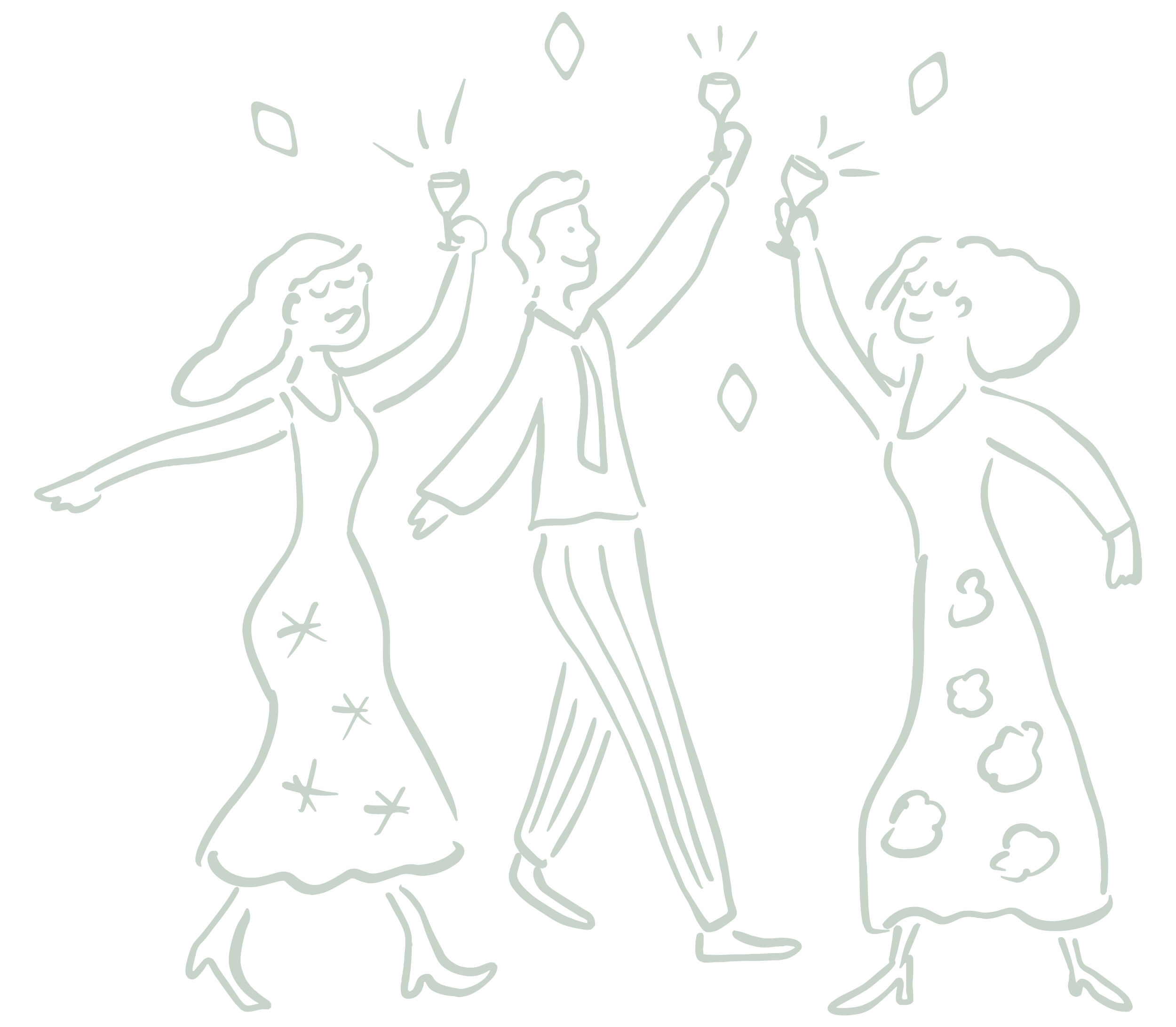 Line illustration of clients celebrating after using Mint Events’ event planner services
