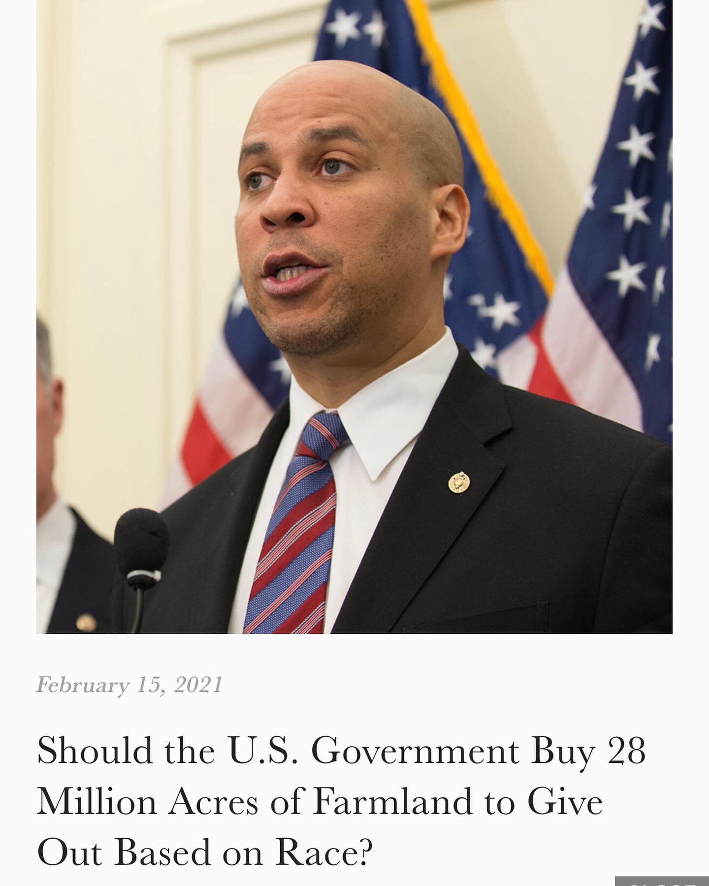 New Jersey Senator, Cory Booker, has introduced the Justice for Black Farmers Act. The Bill outlines a plan for the Government to buy up at least 28 million acres to give to people that have, &ldquo;at least 1 parent of African ancestry.&rdquo; This 