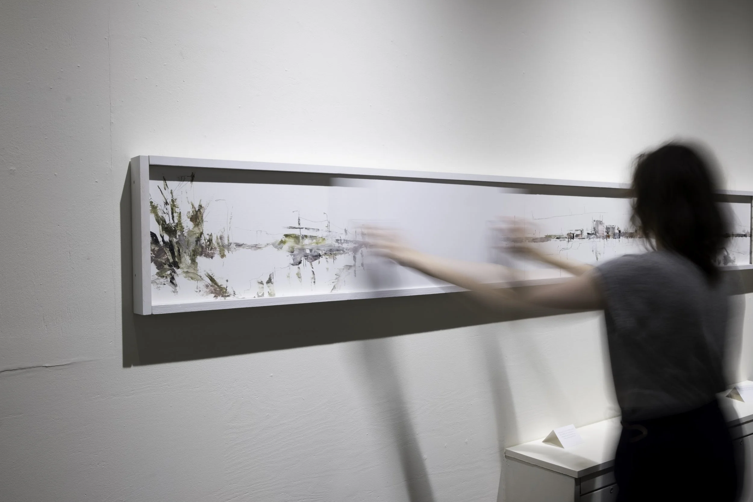Installation images: part of the exhibition HARBOUR, curated by Amy Ash
Saint John Arts Centre, Saint John NB, 2019 // Beaverbrook Art Gallery, Fredericton NB, 2020
Mixed media on panel, 14 in. x 146 in. approx.