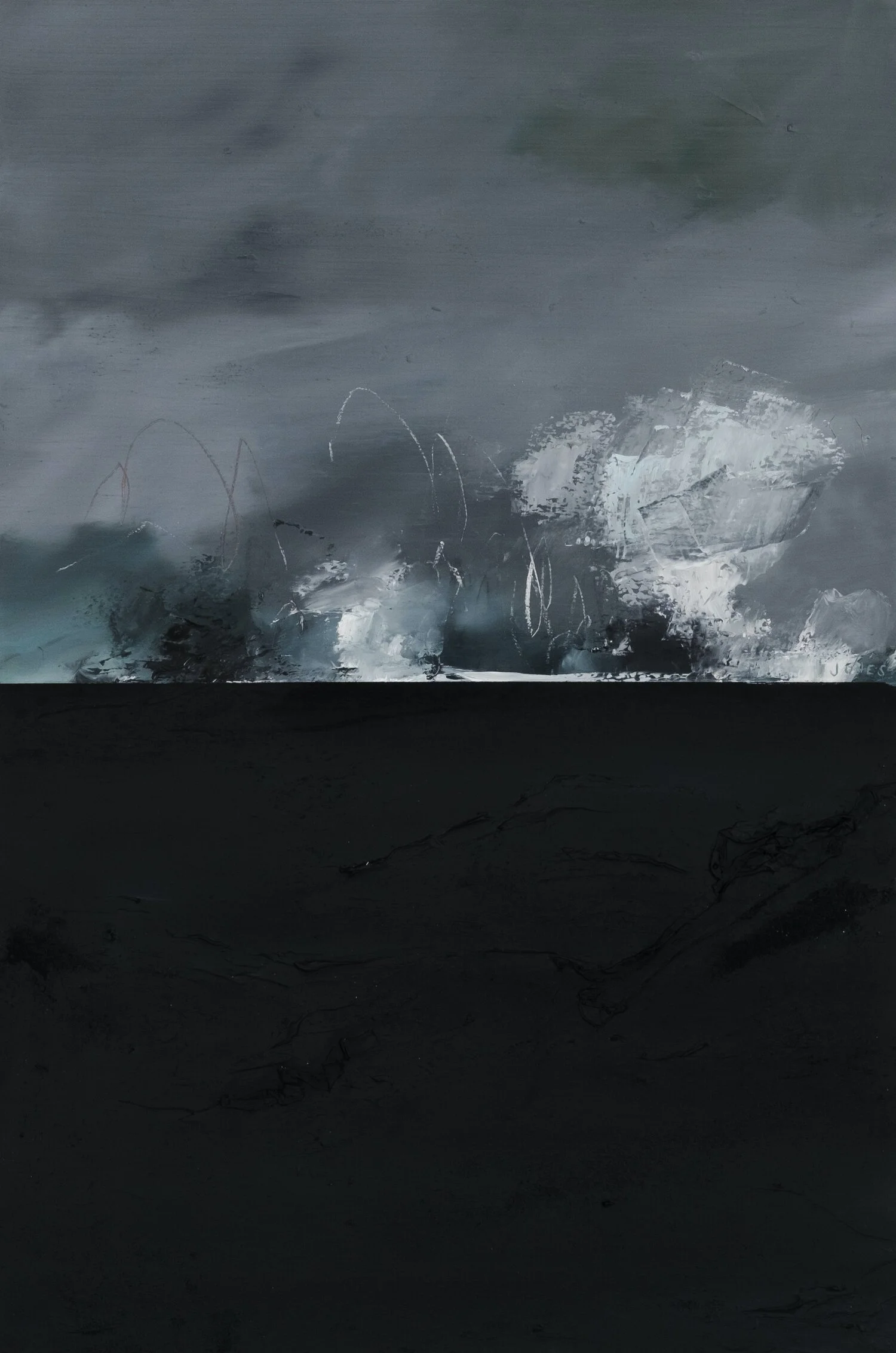 Squall
Oil, chalk, charcoal, paper and cotton on canvas, 36 x 24 in.