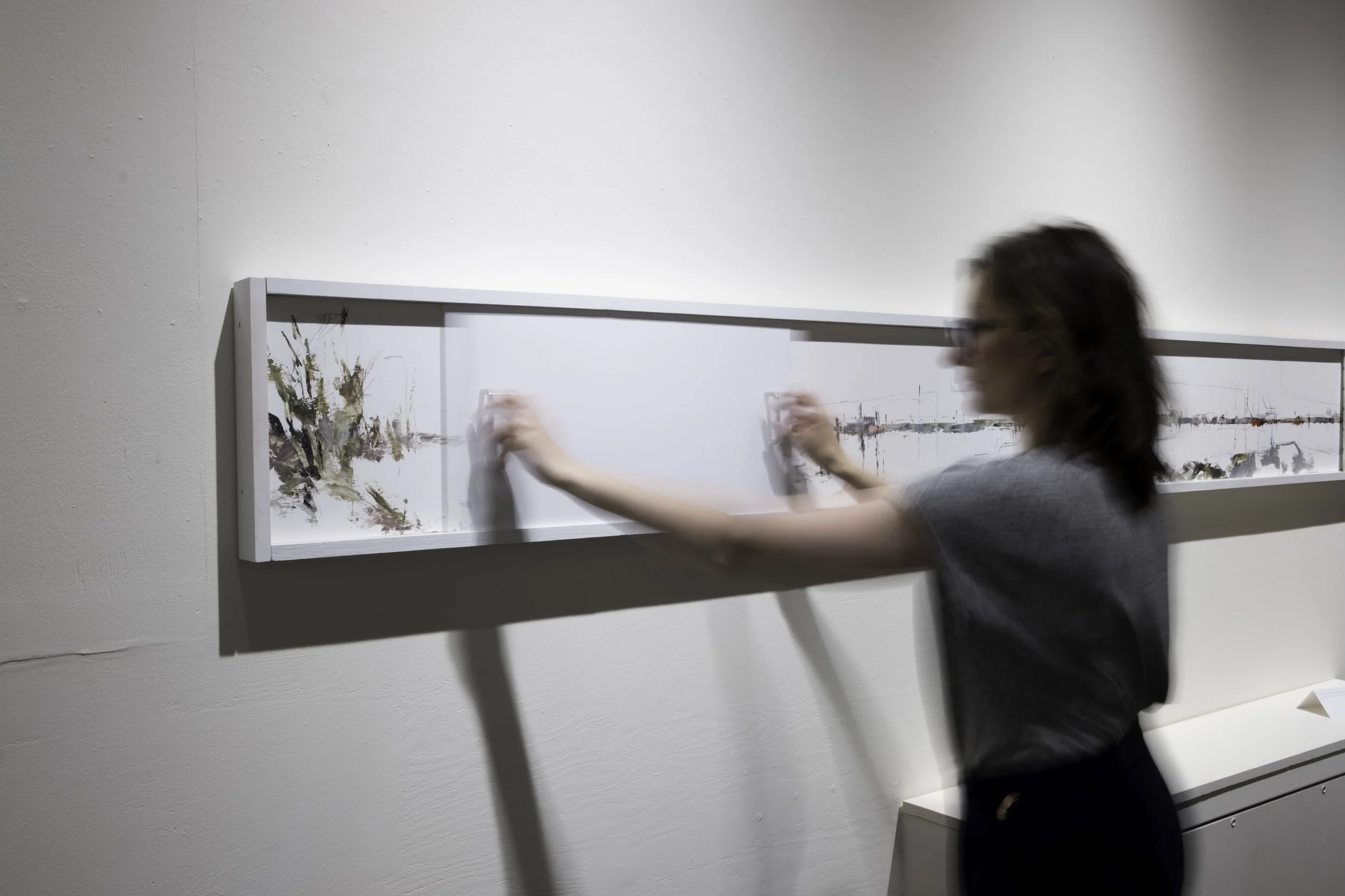 Installation images: part of the exhibition HARBOUR, curated by Amy Ash
Saint John Arts Centre, Saint John NB, 2019 // Beaverbrook Art Gallery, Fredericton NB, 2020
Mixed media on panel, 14 in. x 146 in. approx.