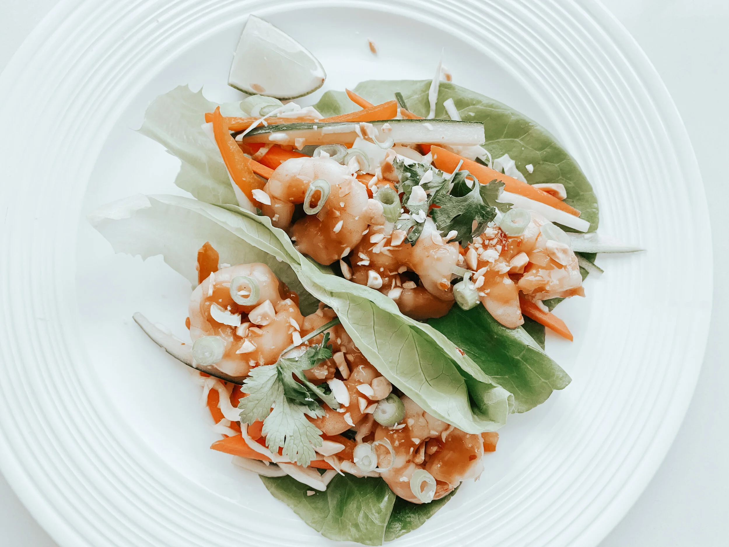 Sesame Ginger Prawn Lettuce Wraps with Tangy Asian Slaw