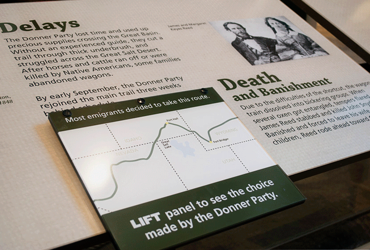 This interactive panel contrasts two possible route through the mountains.