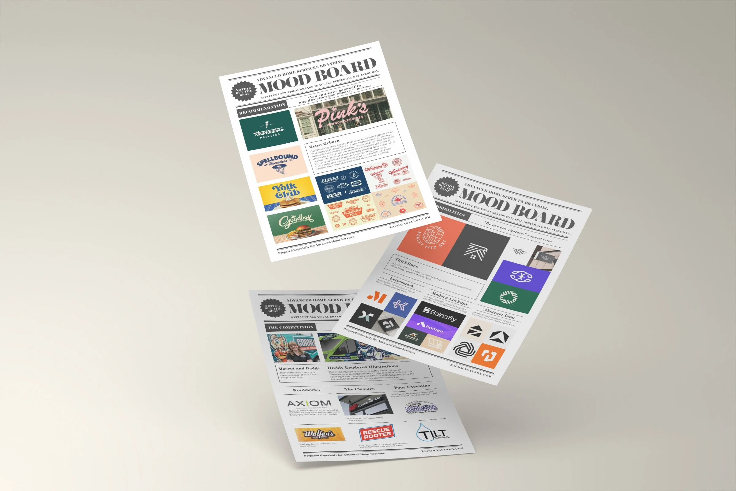  After we agreed and vibes, I set about creating the moodboard. This consisted of three section: the competition, the possibilities, and my recommendation for the visual direction we should take the brand.  Ultimately we all agreed that the “Retro Re