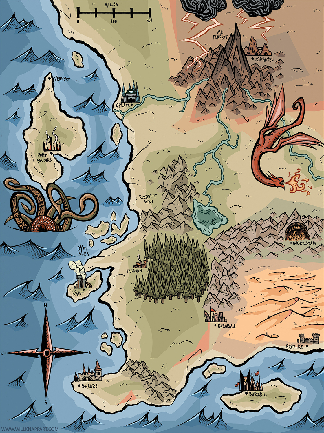  regional map (client work) traditional inks, digital color 