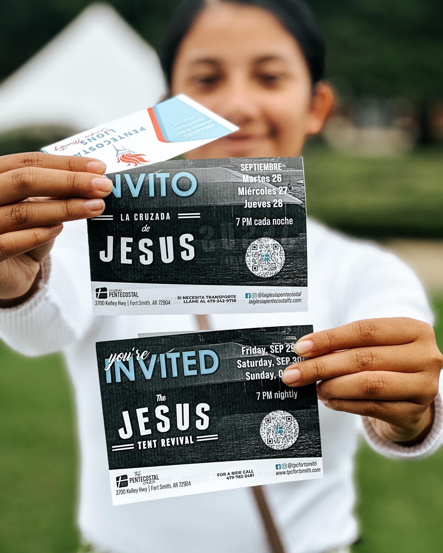 🔥 JESUS TENT REVIVAL 🔥 

Come one, Come all - You&rsquo;re invited to the Jesus Tent Revival! Come expecting God to do miraculous things! 

ESPA&Ntilde;OL: 
Martes : Sept 26th 
Mi&eacute;rcoles : Sept 27th 
Jueves : Sept 28th 

ENGLISH: 
Friday : S