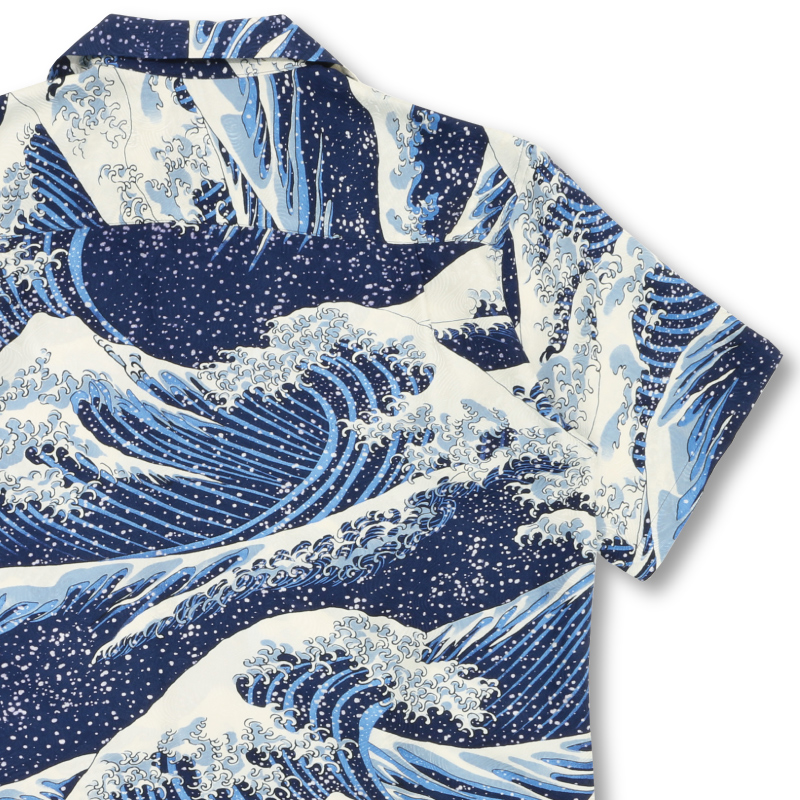 MENS JAPAN HOKUSAI BIG WAVE PRINT HAWAIIAN DESIGN SHIRT BY OVN US REG FIT&SIZE 