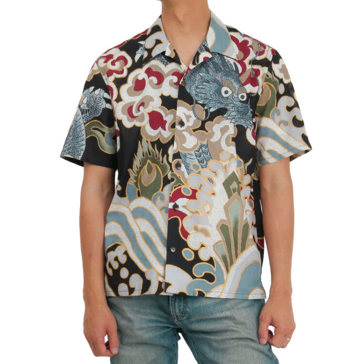 IKKYU'S DRAGON | Cotton and Linen Aloha Shirt - Japanese Kimono Aloha ...