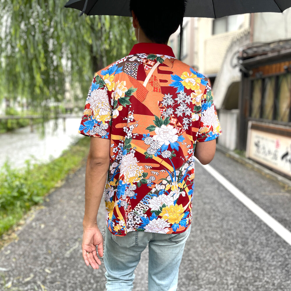 BAMBOO WITH FLOWERS | Men's POLO SHIRT - Japanese Kimono Aloha