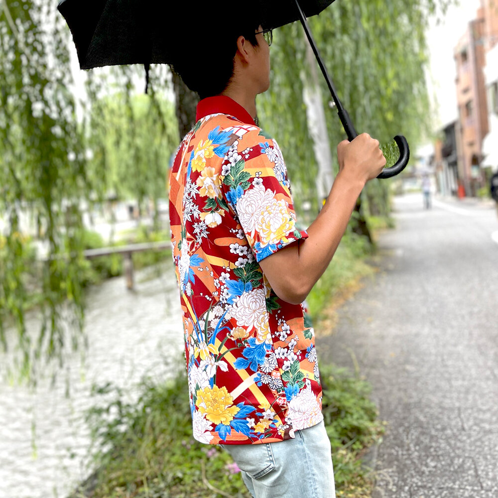 BAMBOO WITH FLOWERS | Men's POLO SHIRT - Japanese Kimono Aloha