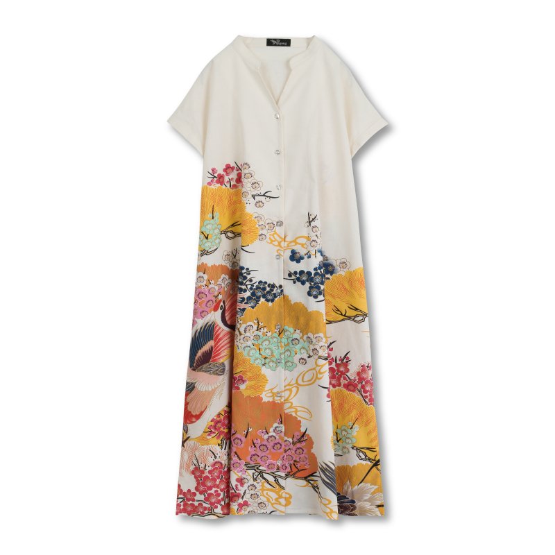 ONE HUNDRED ANNIVERSARY CRANES Dress - Japanese Kimono Aloha Shirts Pagong  Kyoto Japan