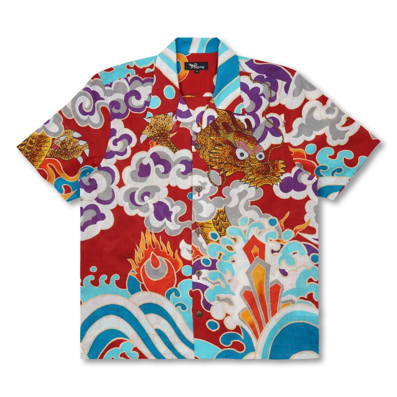 Ikyu no Ryu &quot;Ikyu's Dragon&quot;　Cotton Kimono Aloha Shirt

&lt; 2008 Summer Collection &gt;

On the gorgeous Kabuki stage, the setting from which this pattern was taken, we are transported to feudal Japan, when samurai and bushi still had impor