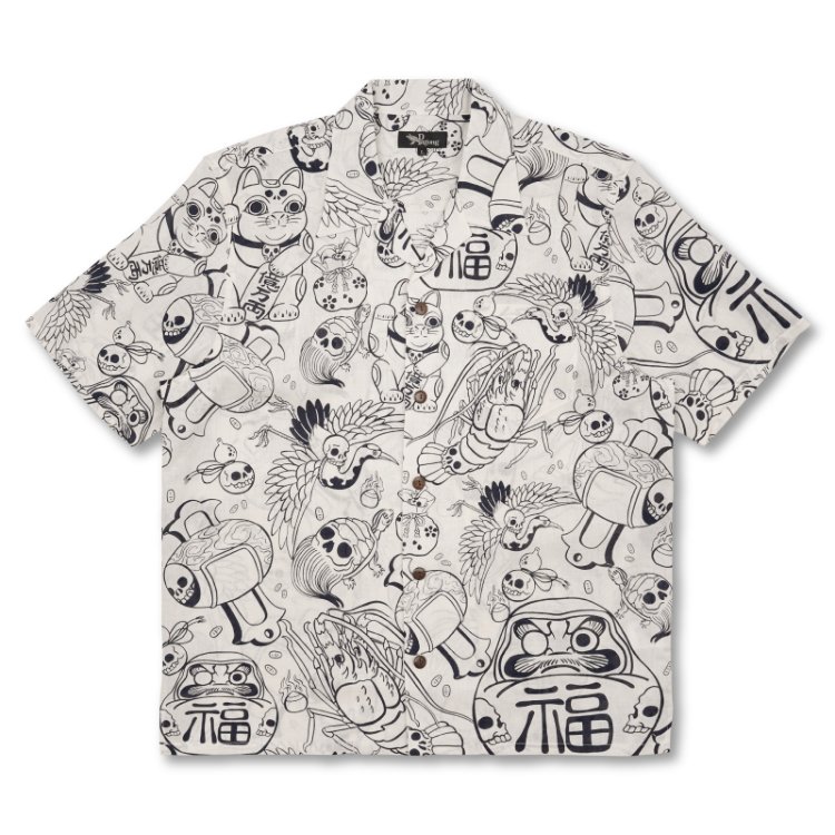&quot;Lucky Daruma&quot; Cotton Kimono Aloha Shirt
&lt; 2025 Summer Collection &gt;

This design was created in collaboration with Gion Daruma, a tattoo studio in Gion, Kyoto. The main motif is the Daruma, a lucky charm that brings good luck and care