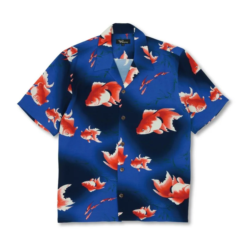 &rdquo;Goldfis&rdquo; Rayon Kimono Aloha Shirt
&lt; 2020 Summer Collection &gt;

Goldfish have long been cherished as a motif in summer kimonos, symbolizing the vibrant essence of the season and evoking a refreshing sense of coolness. The gentle, flo