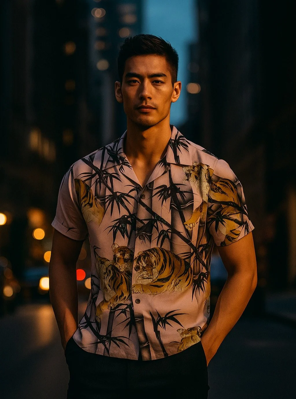 Tora &quot;Tiger&quot; Silk Kimono Aloha Shirt
&lt; 2010 Summer Collection &gt;

Throughout the ages, emperors and kings often associated themselves with the bravery and determined spirit of the TIGER.

Noted for its incredible body strength; the tig