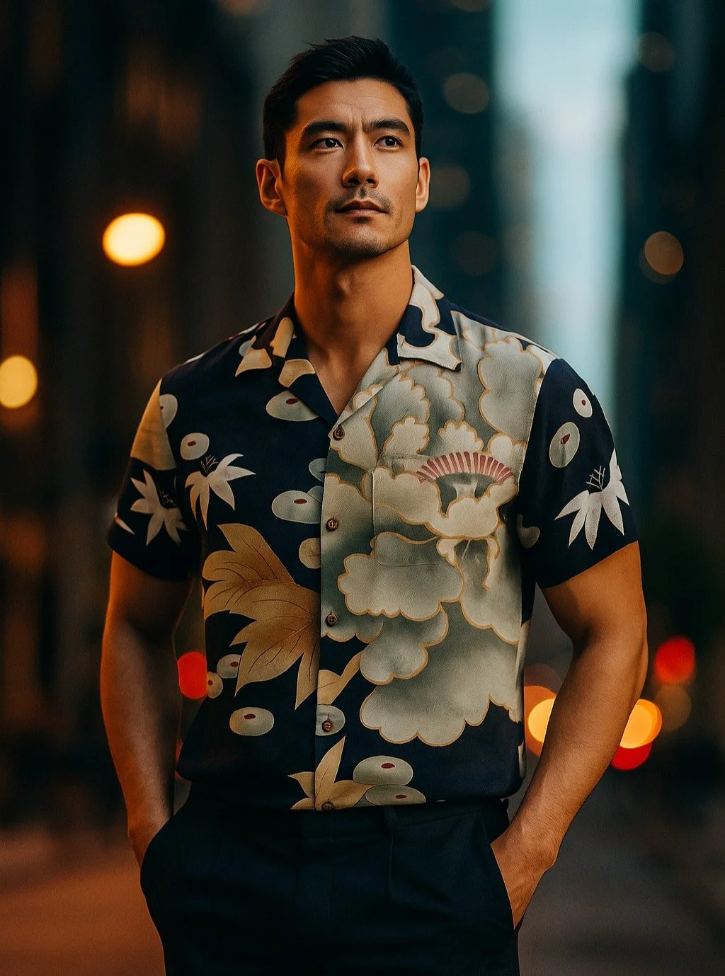 &quot;Peony and Korin Chrysanthemum&quot; Silk Kimono Aloha Shirt
&lt; 2006 Summer Collection &gt;

This pattern is a close-up of the beautiful peony and chrysanthemum flowers found in the designs of wedding attire from the Taisho to Showa periods. T
