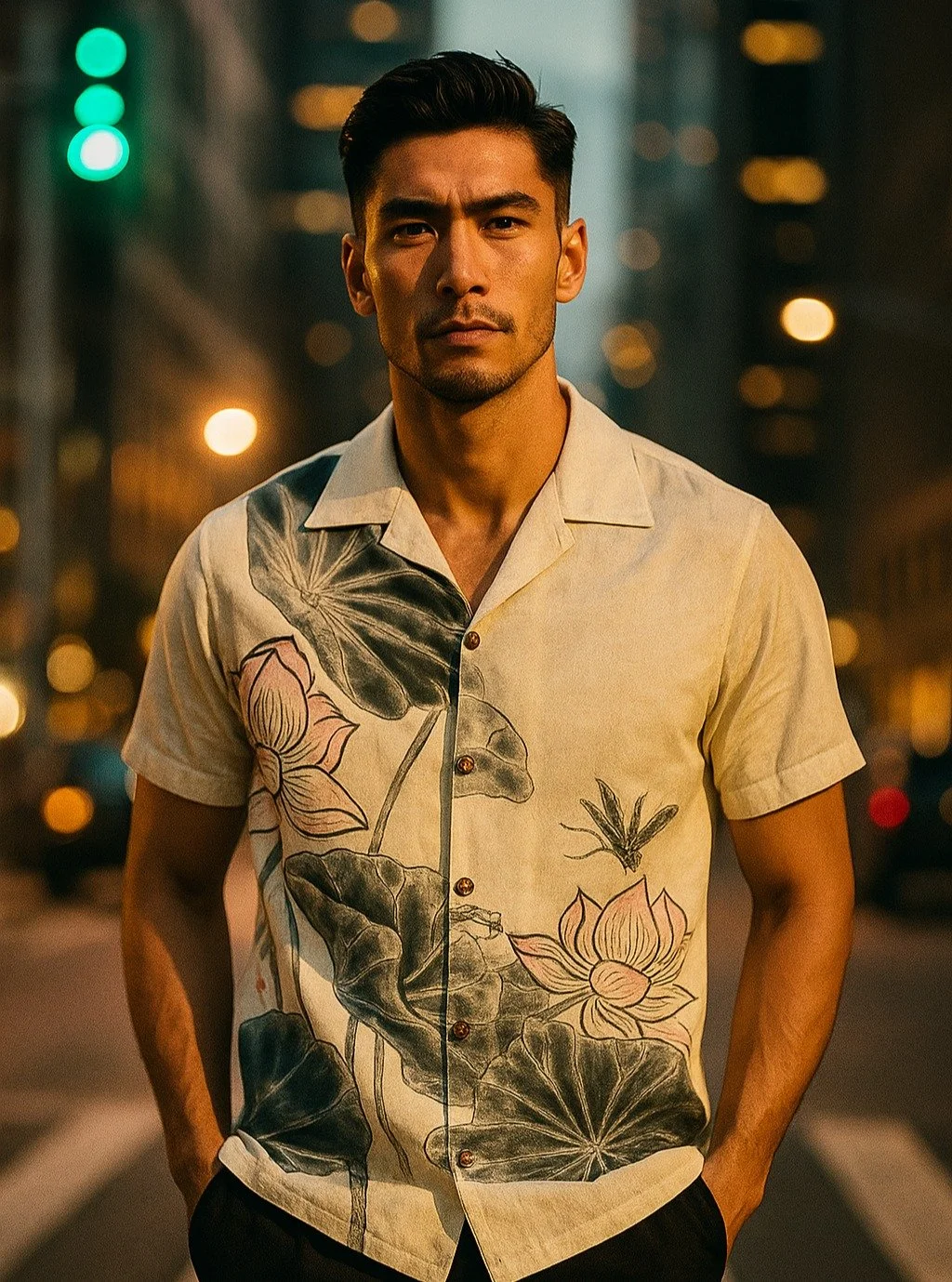 &quot;Ikemigusa&quot; Silk Kimono Aloha Shirt
&lt; 2019 Summer Collection &gt;

The work of Kyomachi artist Fuyuki (Fukaya Fuyuki) has been expressed in Pagon's Kyo-Yuzen. &quot;Ikemigusa&quot; is another name for lotus. This pattern depicts lotus fl