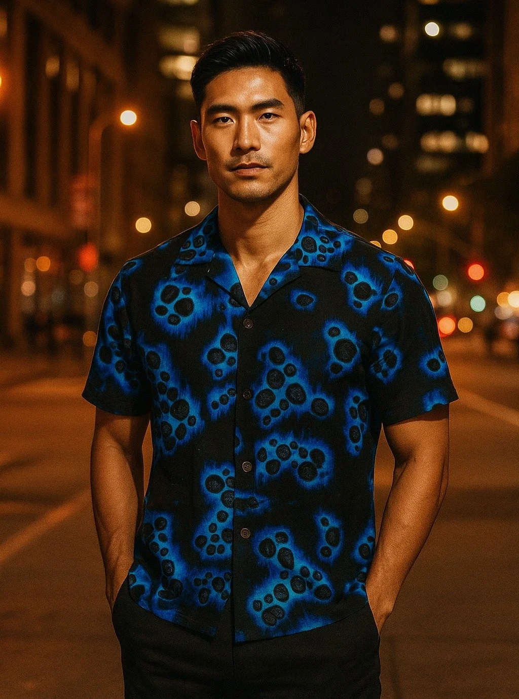 National Treasure &quot;Yohen Tenmoku&quot; Silk Kimono Aloha Shirt
&lt; 2023 Summer Collection &gt;

The Tenmoku type are black glazed bowls with the inside surface covered with iridescent patterns and lapis lazuli colored areas surrounded by lighte