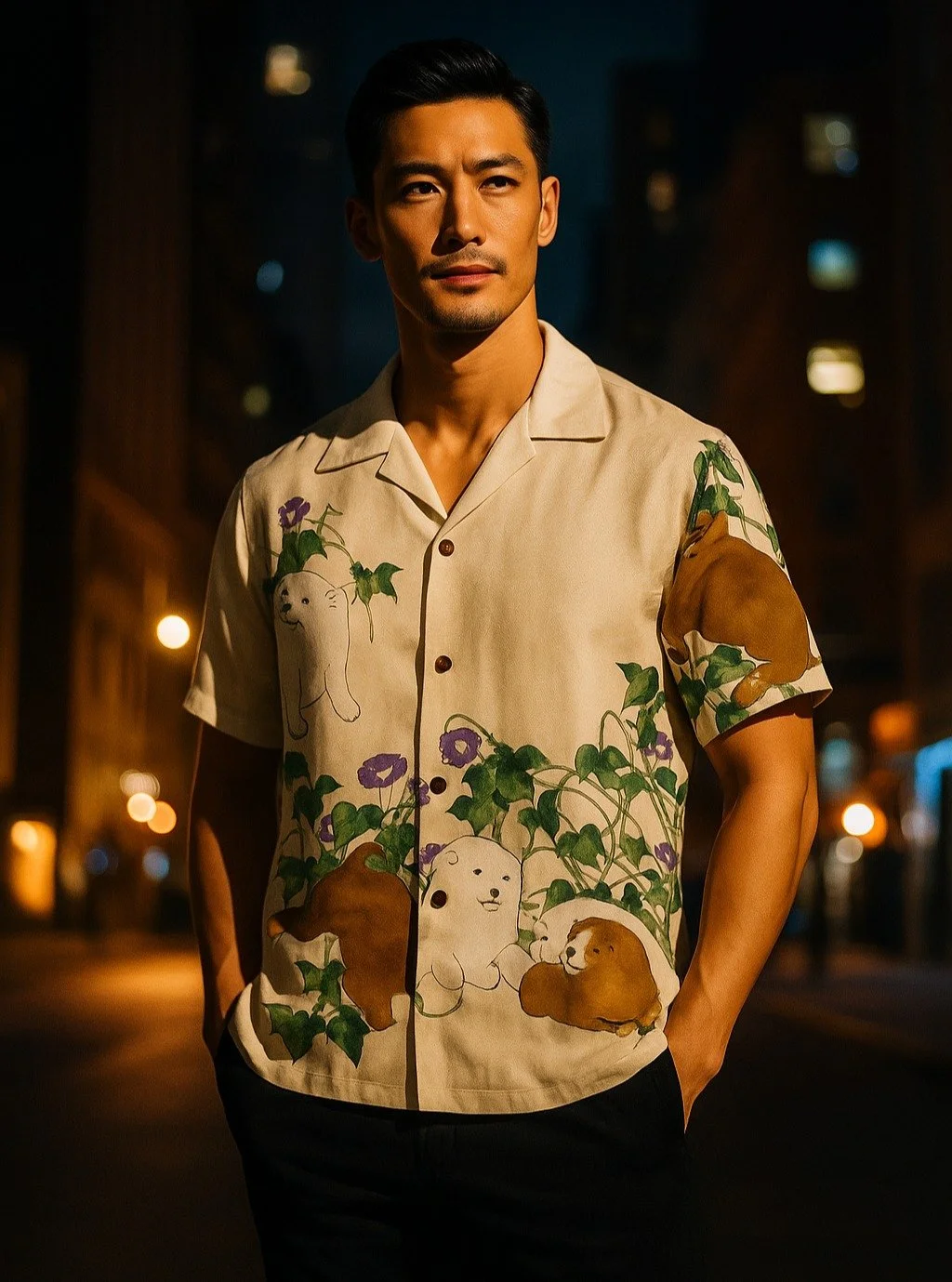 " Maruyama Okyo" Silk Kimono Aloha Shirt
< 2018 Summer Collection >
Maruyama Okyo (1733-1795) was the son of a farmer, who ventured to Kyoto to pursue his dream of studying under master painter Ishida Yutei, of the Kano school, and a